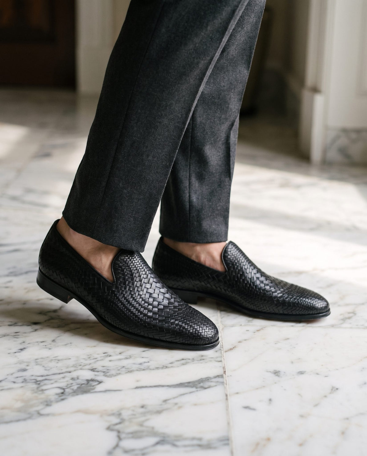 Black Leather Ceglie Woven Loafer – lifestyle