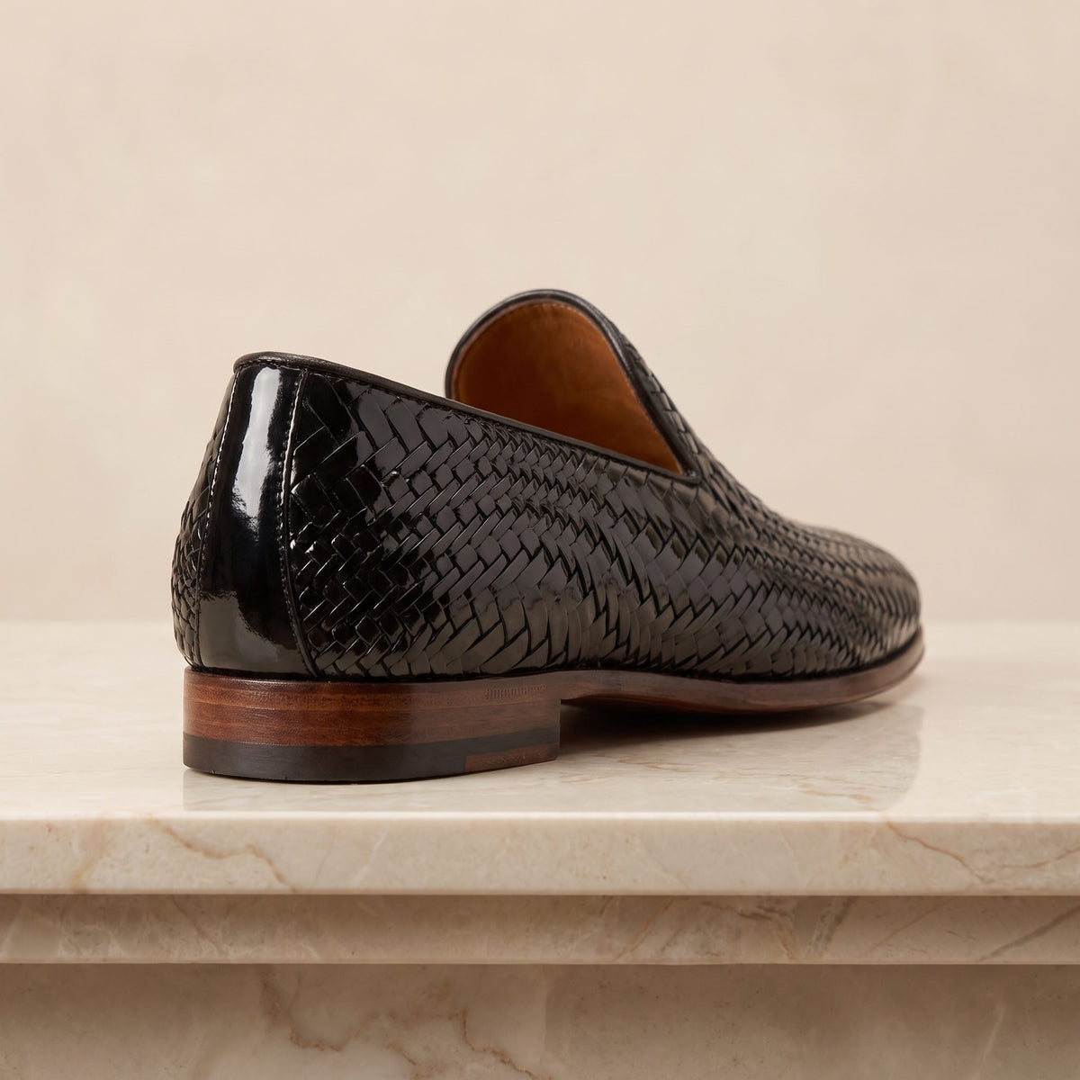 Height Increasing Black Patent Leather Carovigno Woven Loafer - 3 Inch Hidden Heel – back view