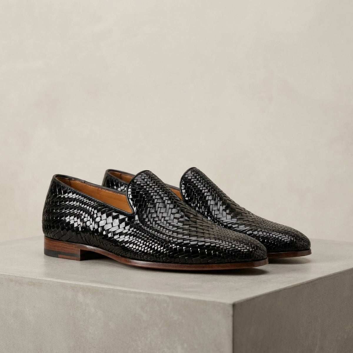 Black Patent Leather Carovigno Woven Loafer