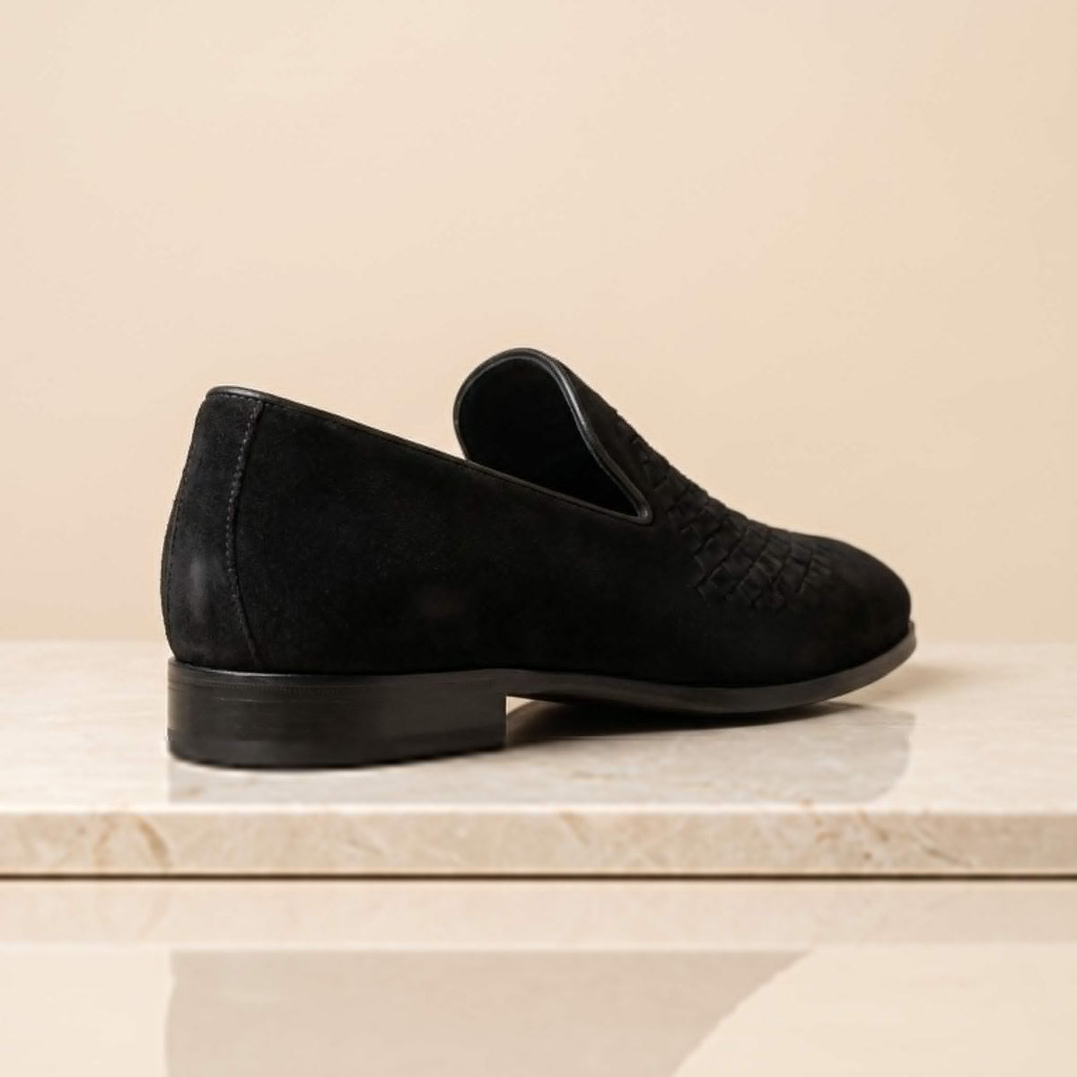 Black Suede Egnazia Woven Loafer – back view