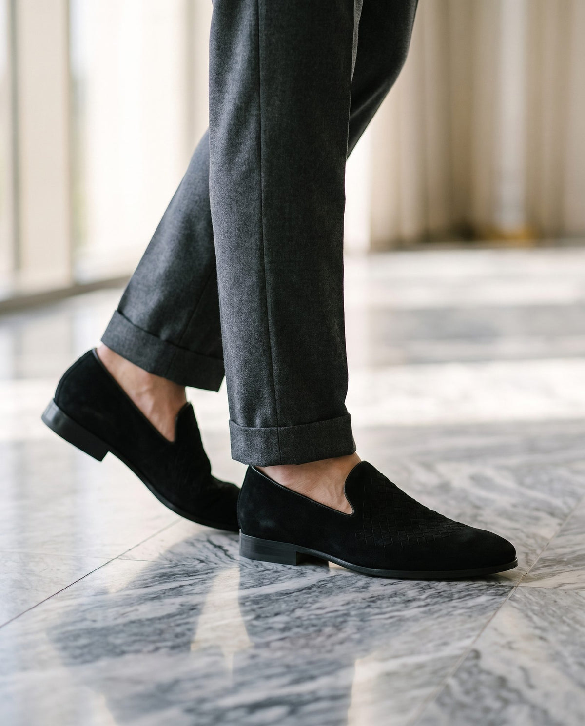 Black Suede Egnazia Woven Loafer – lifestyle