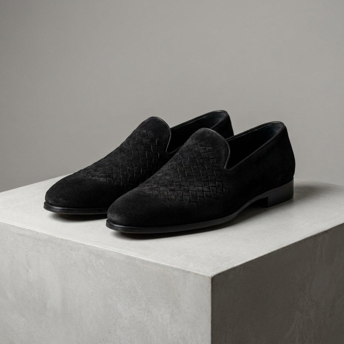 Height Increasing Black Suede Egnazia Woven Loafer - 3 Inch Hidden Heel