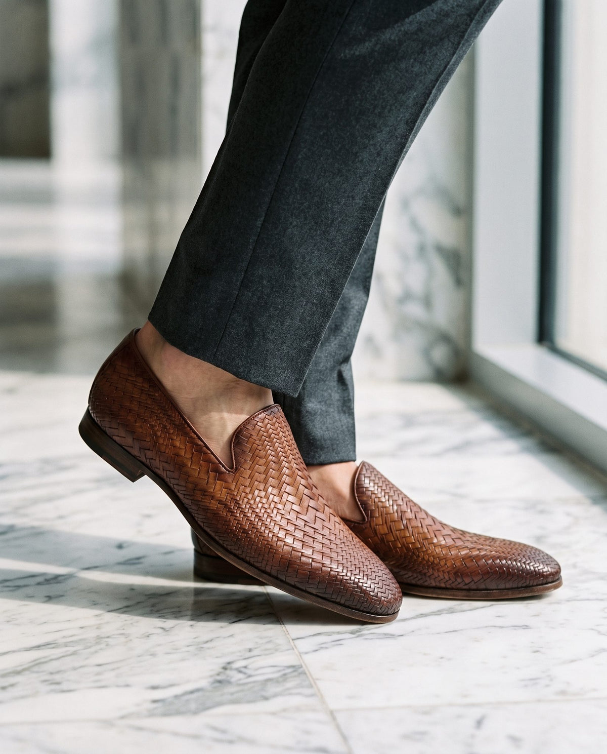 Height Increasing Brown Leather Savelletri Woven Loafer - 3 Inch Hidden Heel – lifestyle