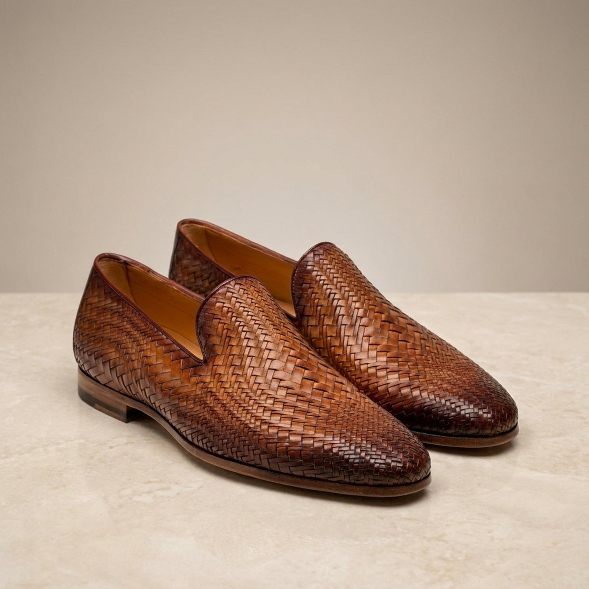 Tan Leather Putignano Woven Loafer