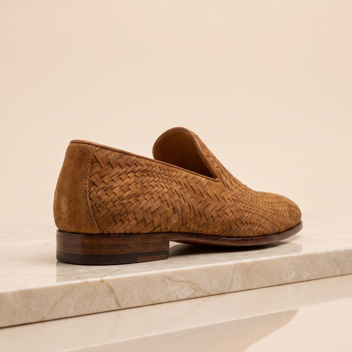 Height Increasing Tan Suede Altamura Woven Loafer - 3 Inch Hidden Heel – back view