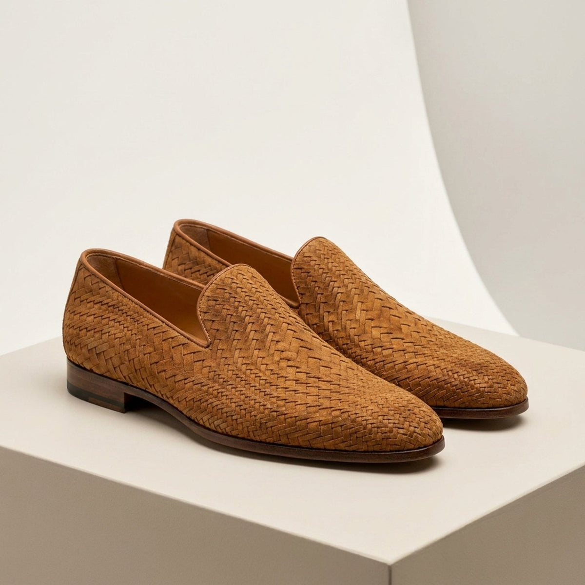 Height Increasing Tan Suede Altamura Woven Loafer - 3 Inch Hidden Heel