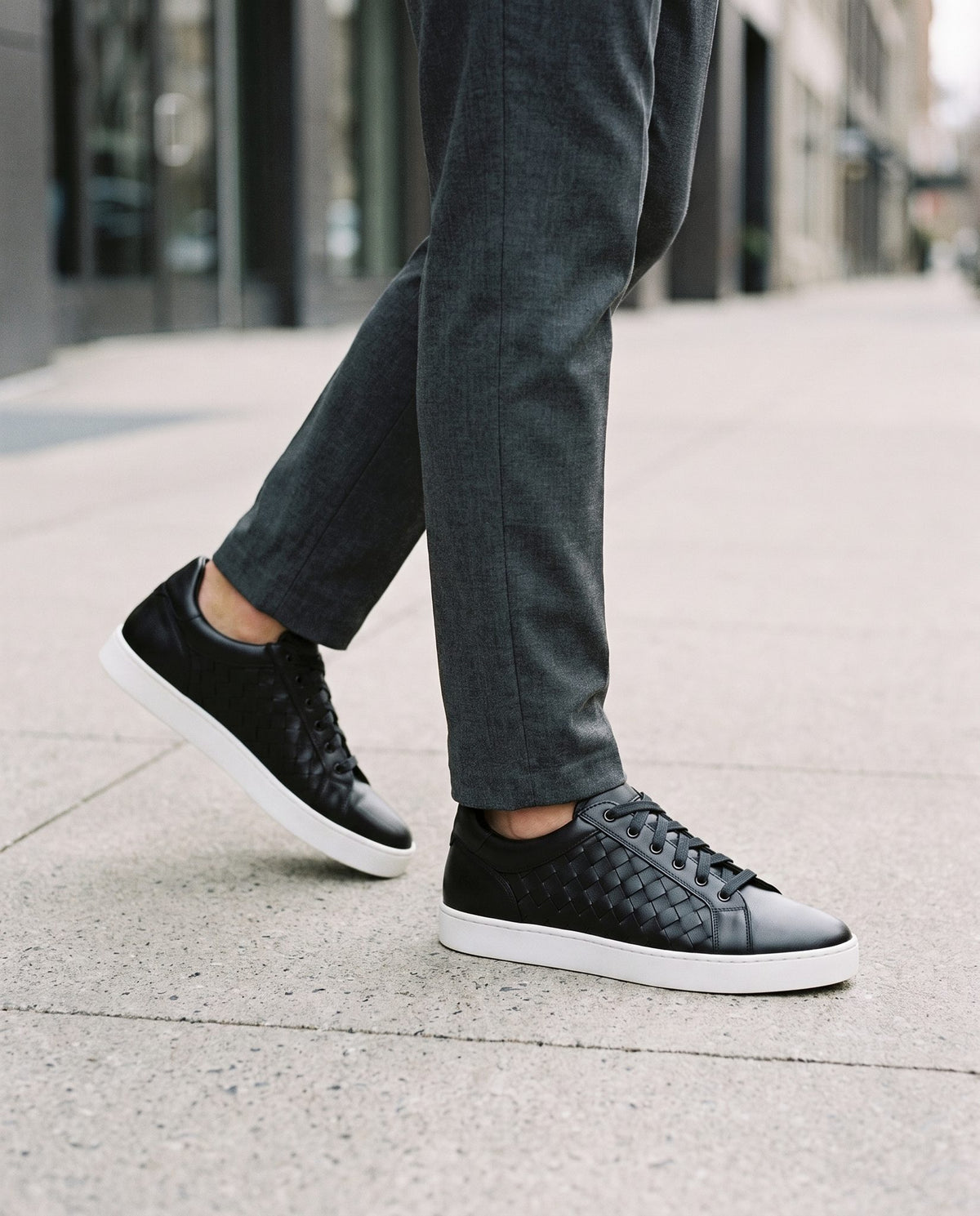 Black Leather Gravina Woven Sneaker – lifestyle