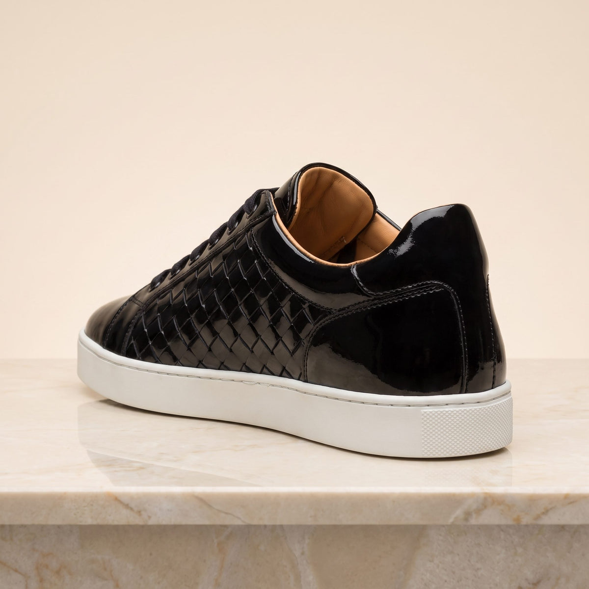 Black Patent Leather Matera Woven Sneaker – back view