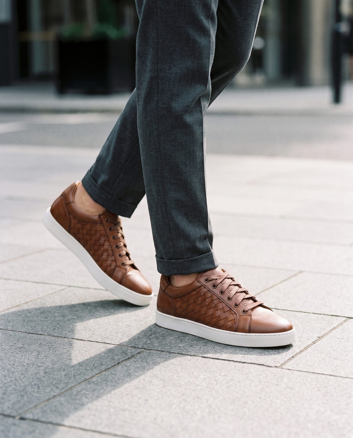 Height Increasing Brown Leather Sibari Woven Sneaker - 3 Inch Hidden Heel – lifestyle