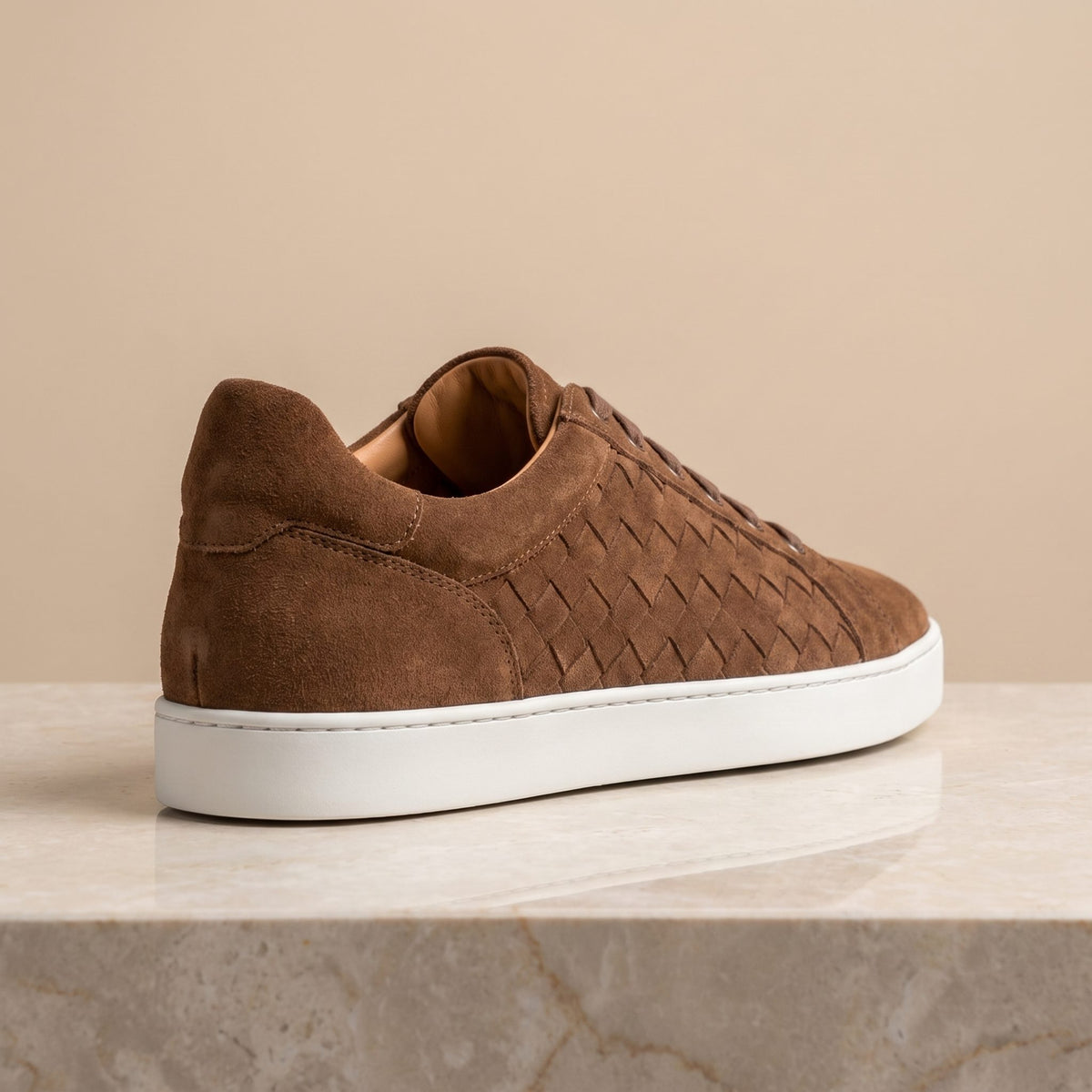 Brown Suede Rossano Woven Sneaker – back view