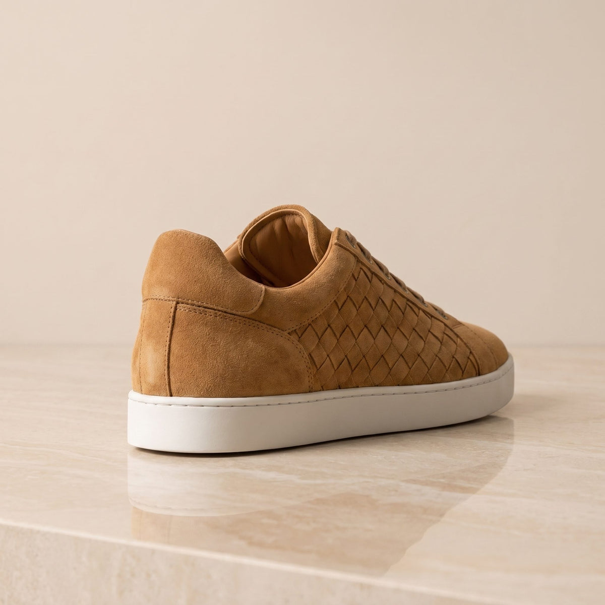 Tan Suede Squillace Woven Sneaker – back view