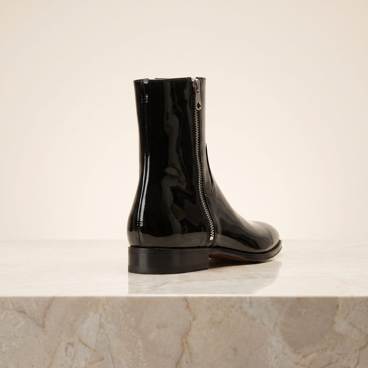 Height Increasing Black Leather Palmi Zip Ankle Boot - 3 Inch Hidden Heel – back view