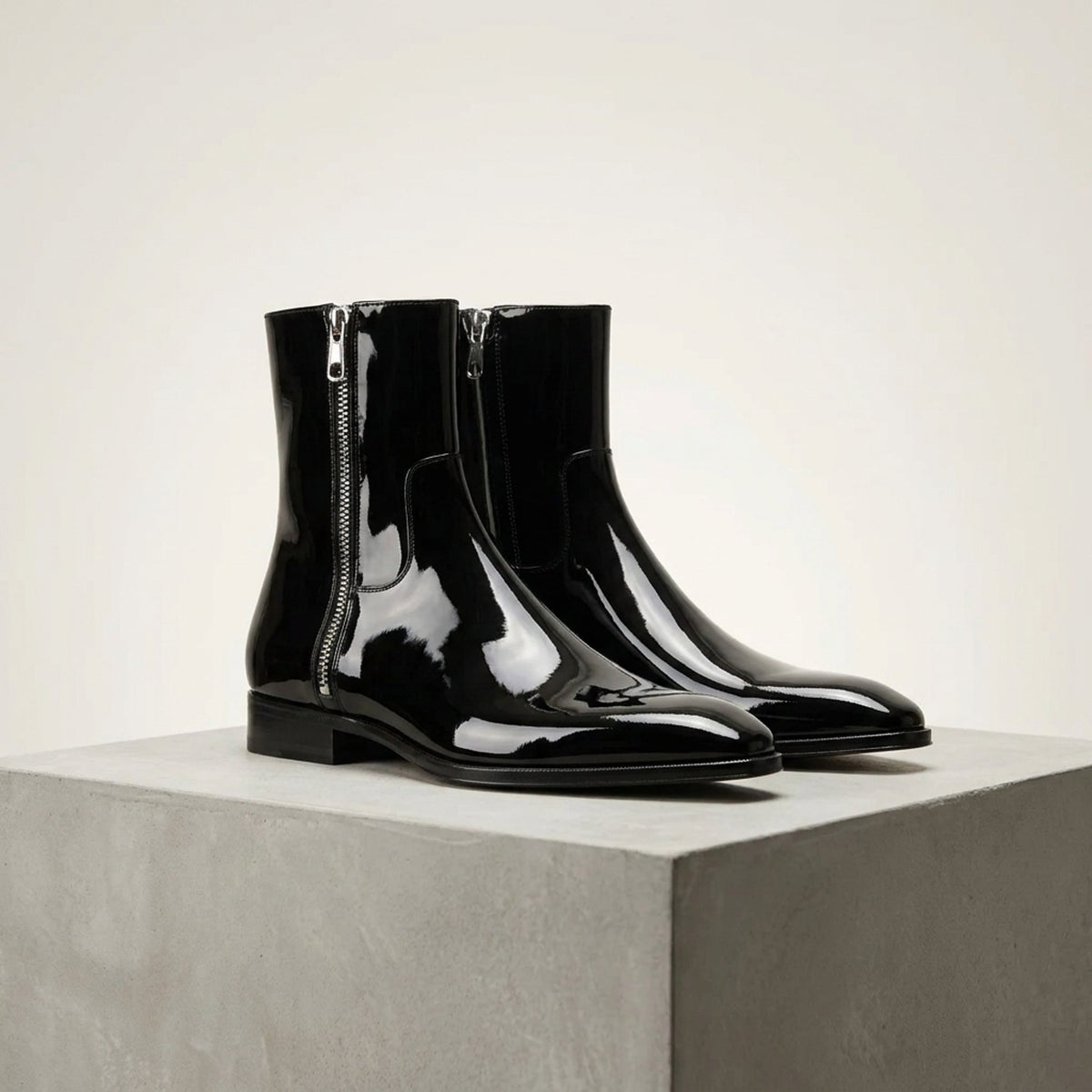 Black Leather Palmi Zip Ankle Boot