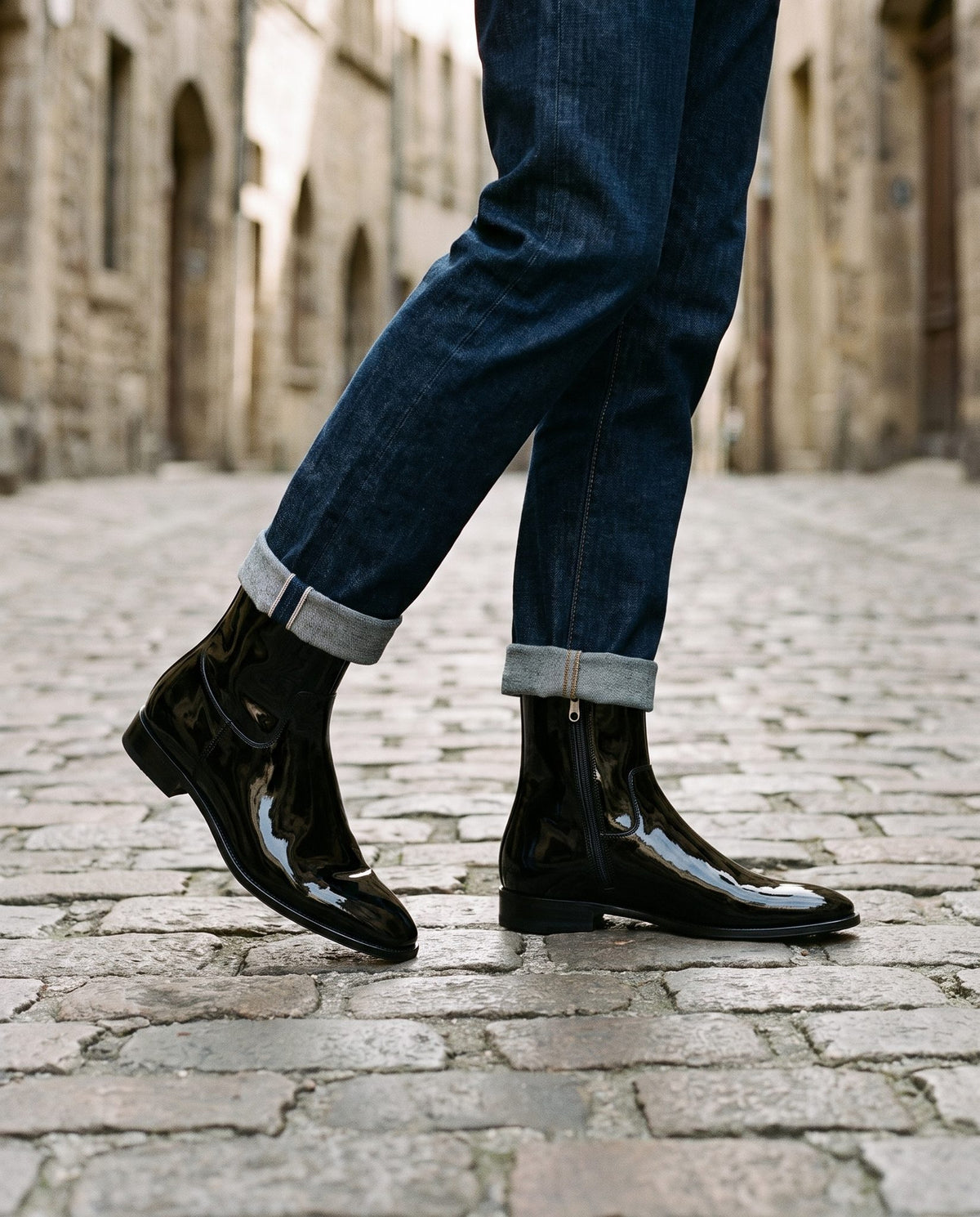 Height Increasing Black Patent Leather Bovalino Zip Ankle Boot - 3 Inch Hidden Heel – lifestyle