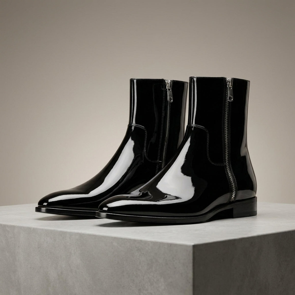 Black Patent Leather Bovalino Zip Ankle Boot