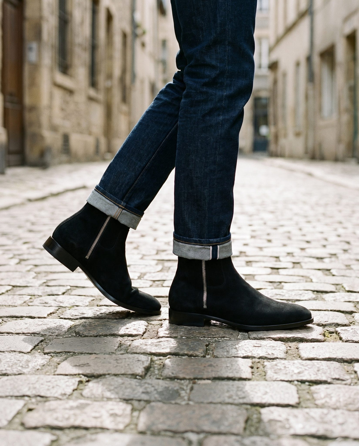 Black Suede Africo Zip Ankle Boot – lifestyle