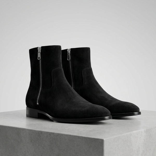 Black Suede Africo Zip Ankle Boot