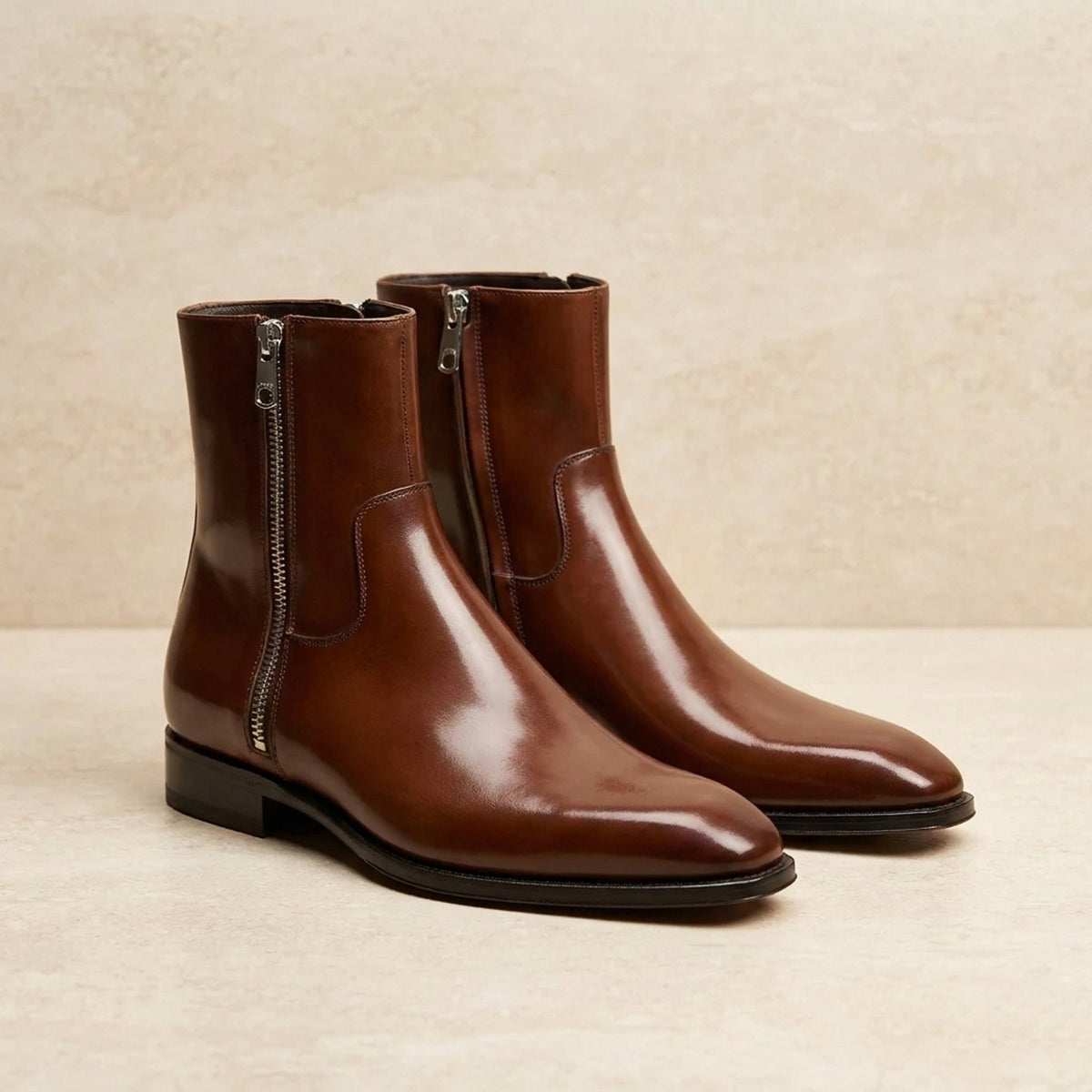 Brown Leather Melito Zip Ankle Boot