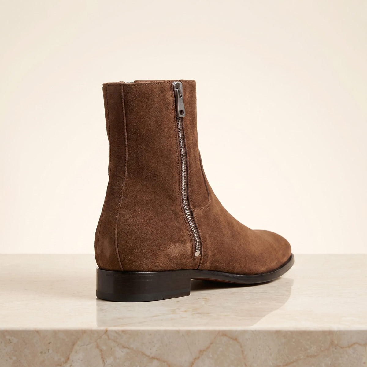 Height Increasing Brown Suede Reggio Zip Ankle Boot - 3 Inch Hidden Heel – back view