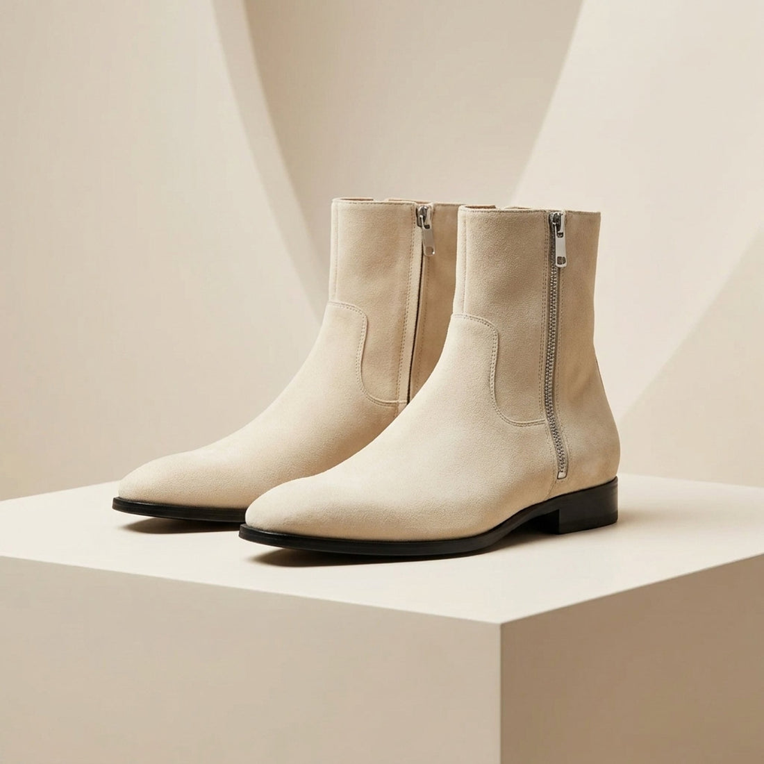 Cream Suede Messina Zip Ankle Boot