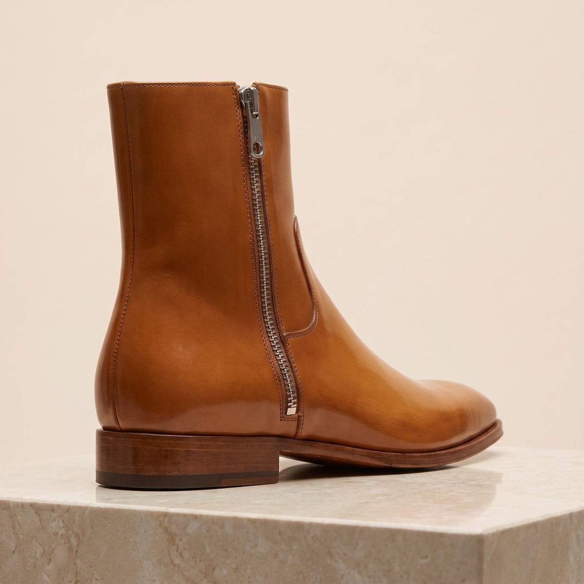 Tan Leather Milazzo Zip Ankle Boot – back view