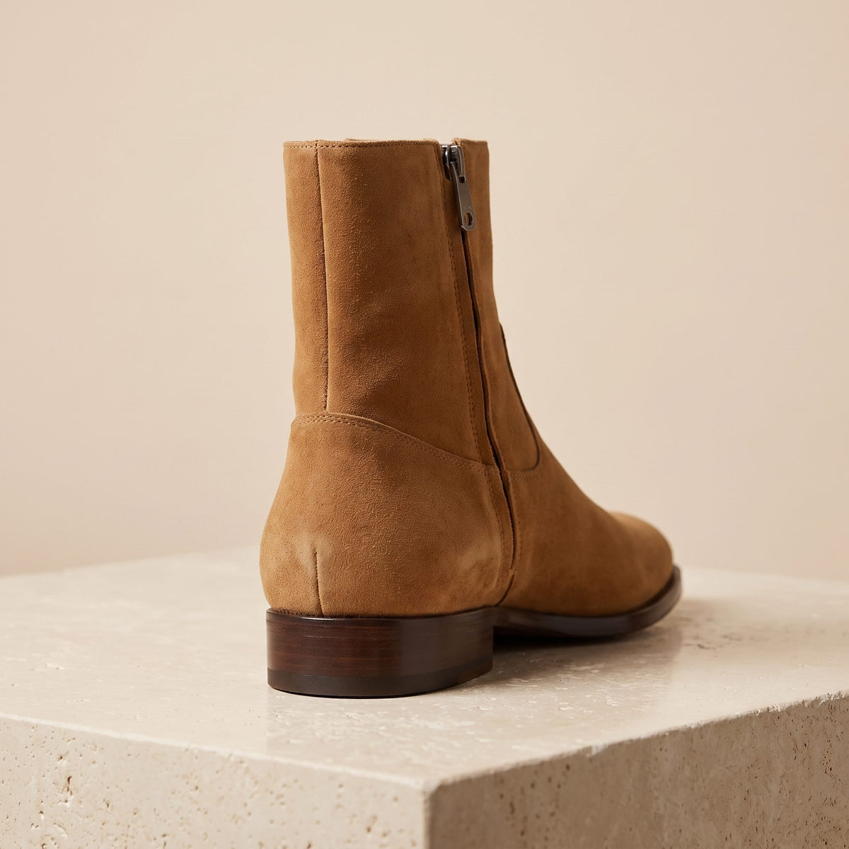 Tan Suede Amalfitana Zip Ankle Boot – back view