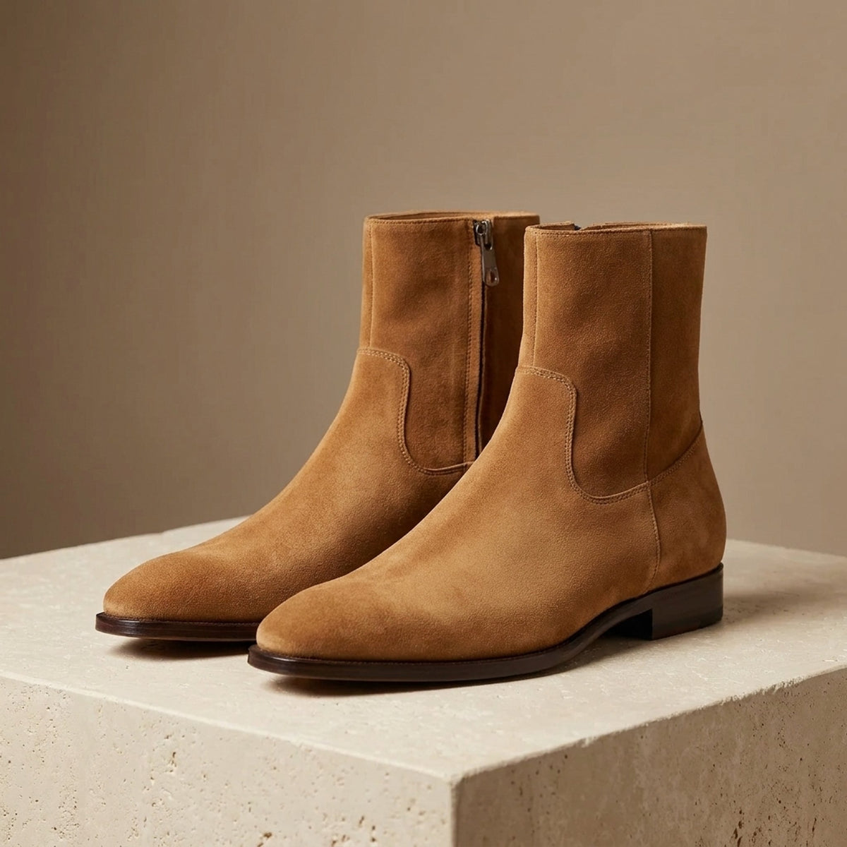 Tan Suede Amalfitana Zip Ankle Boot