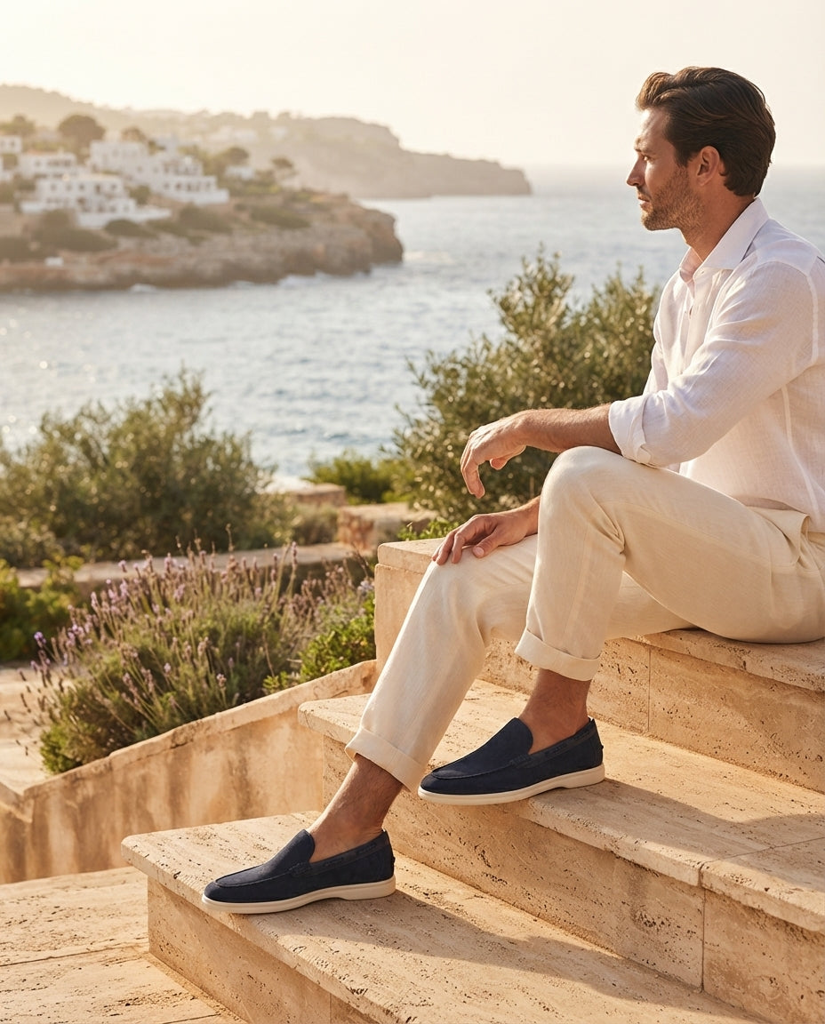 Navy Suede Mildew Loafer with White Yacht Sole – lifestyle