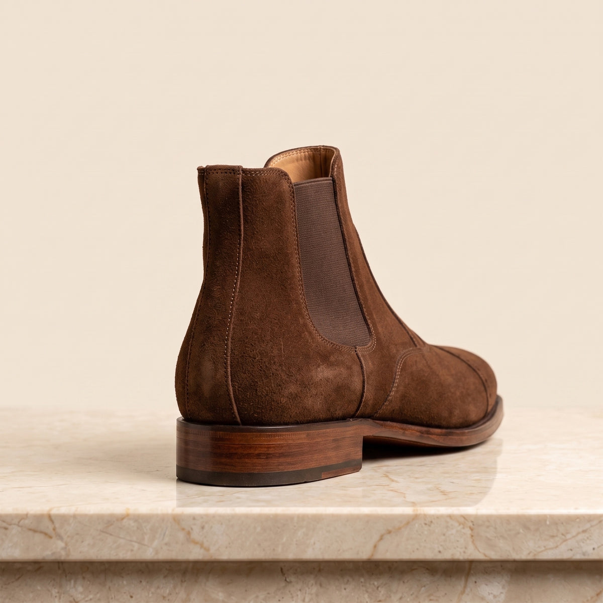 Height Increasing Brown Suede Tramontana Wingtip Chelsea Boot - 3 Inch Hidden Heel – back view