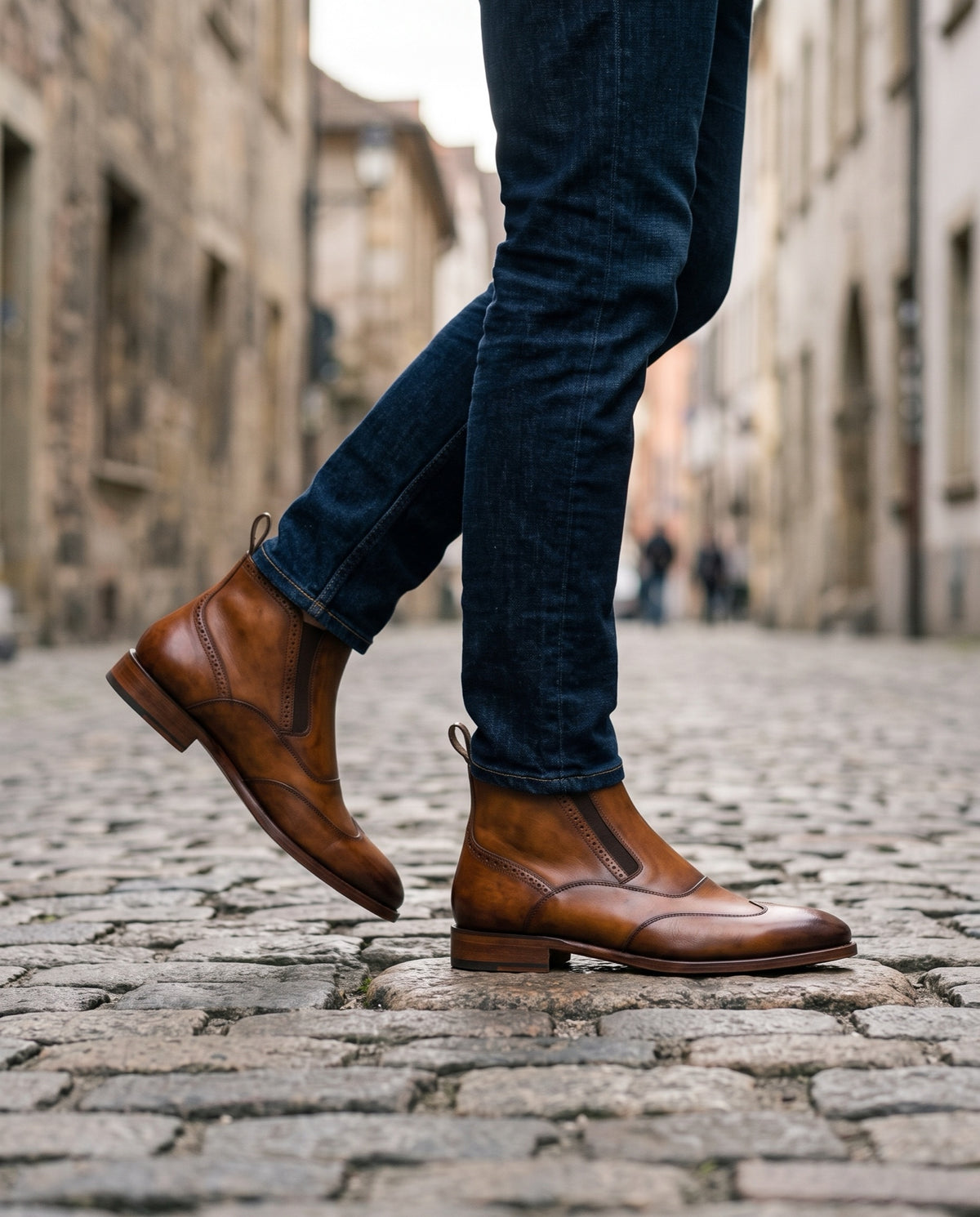 Tan Patina Leather Grecale Wingtip Chelsea Boot – lifestyle