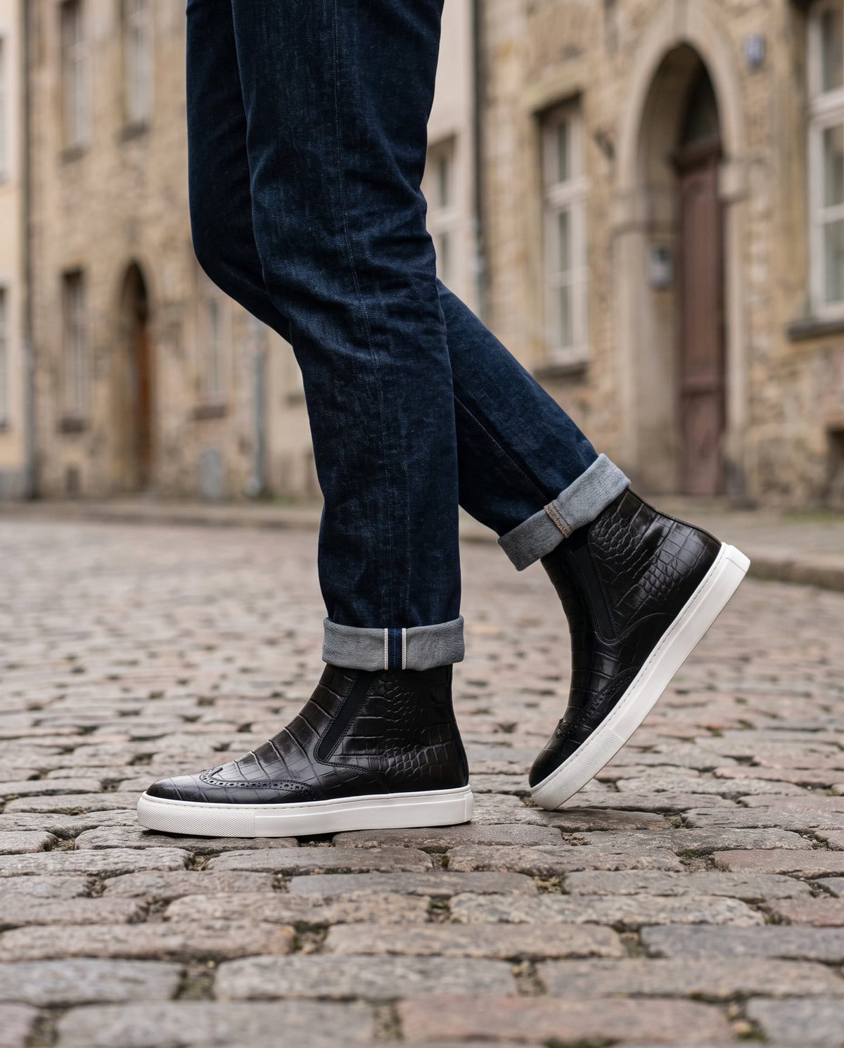Height Increasing Black Crocodile-Print Leather Maestrale High-Top Slip-On Sneaker - 3 Inch Hidden Heel – lifestyle
