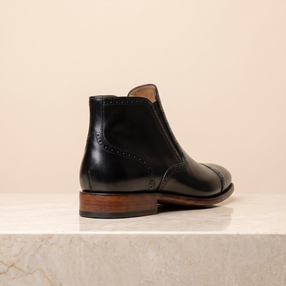 Black Leather Portofino Wingtip Chelsea Boot – back view