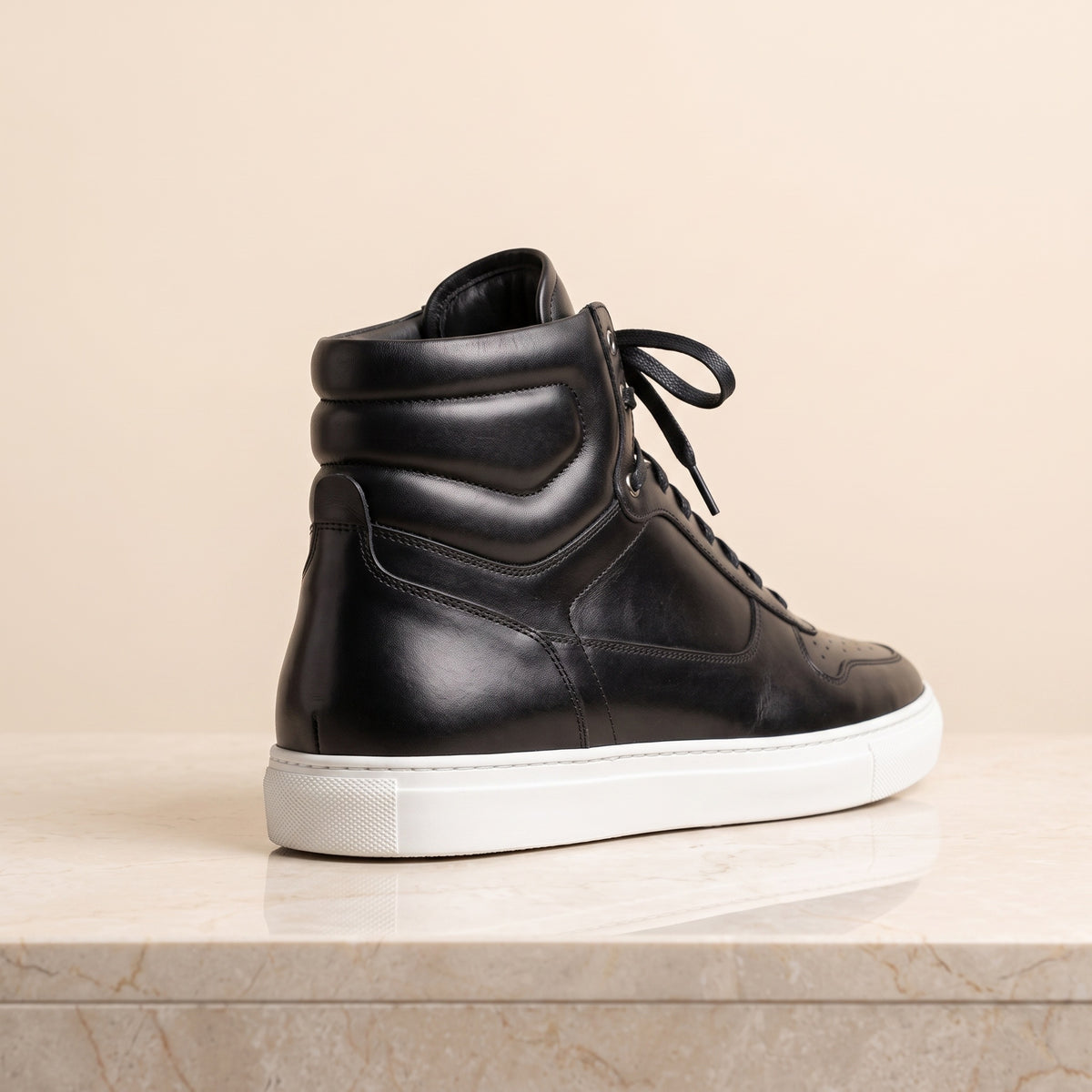 Black Leather Maestrale High-Top Lace-Up Sneaker – back view