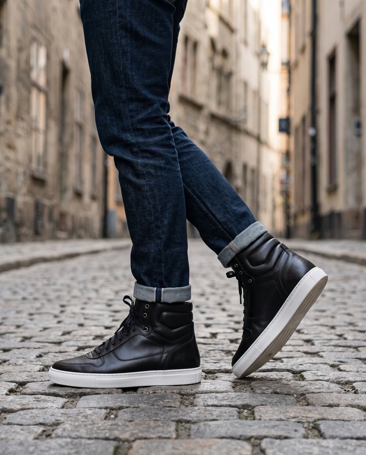 Black Leather Maestrale High-Top Lace-Up Sneaker – lifestyle