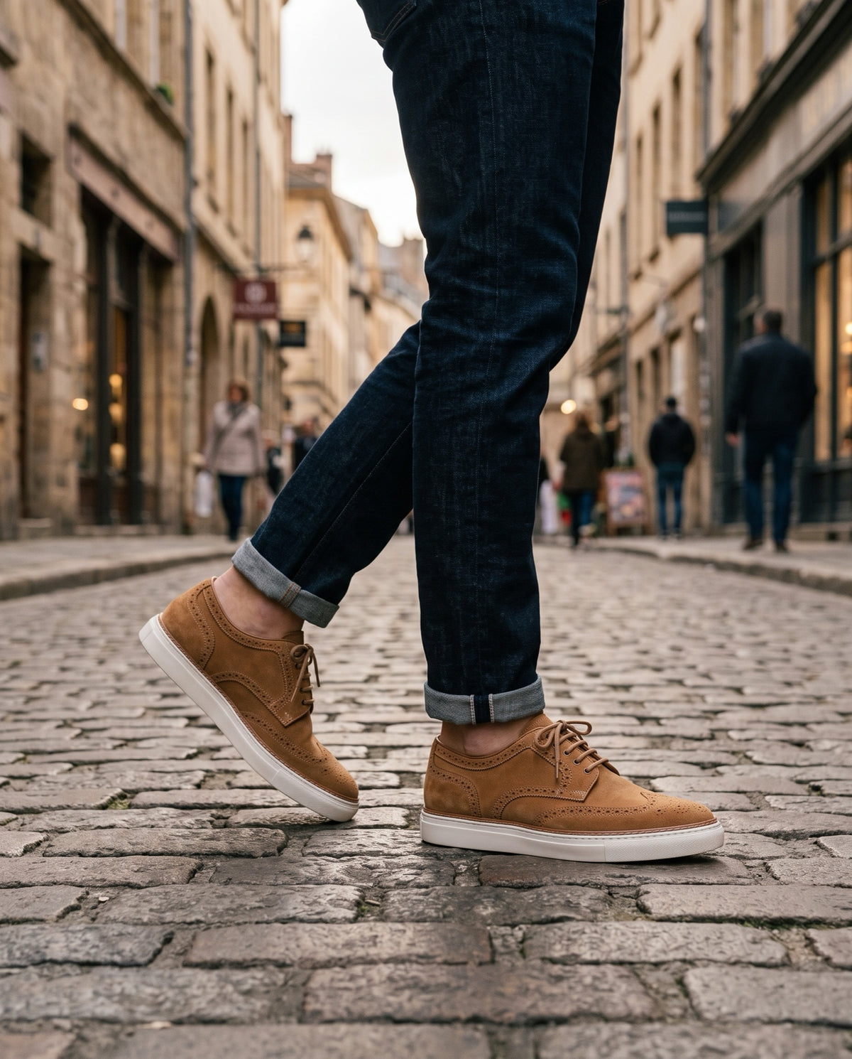Tan Suede Ravello Lace-Up Sneaker with White Cup Sole – lifestyle