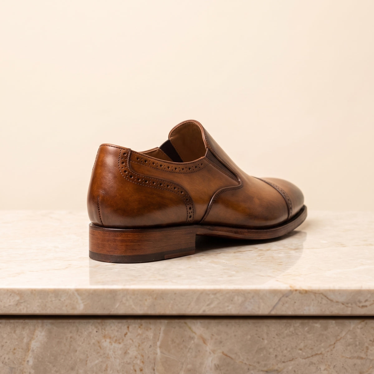 Tan Patina Leather Rapallo Cap-Toe Slip-On – back view