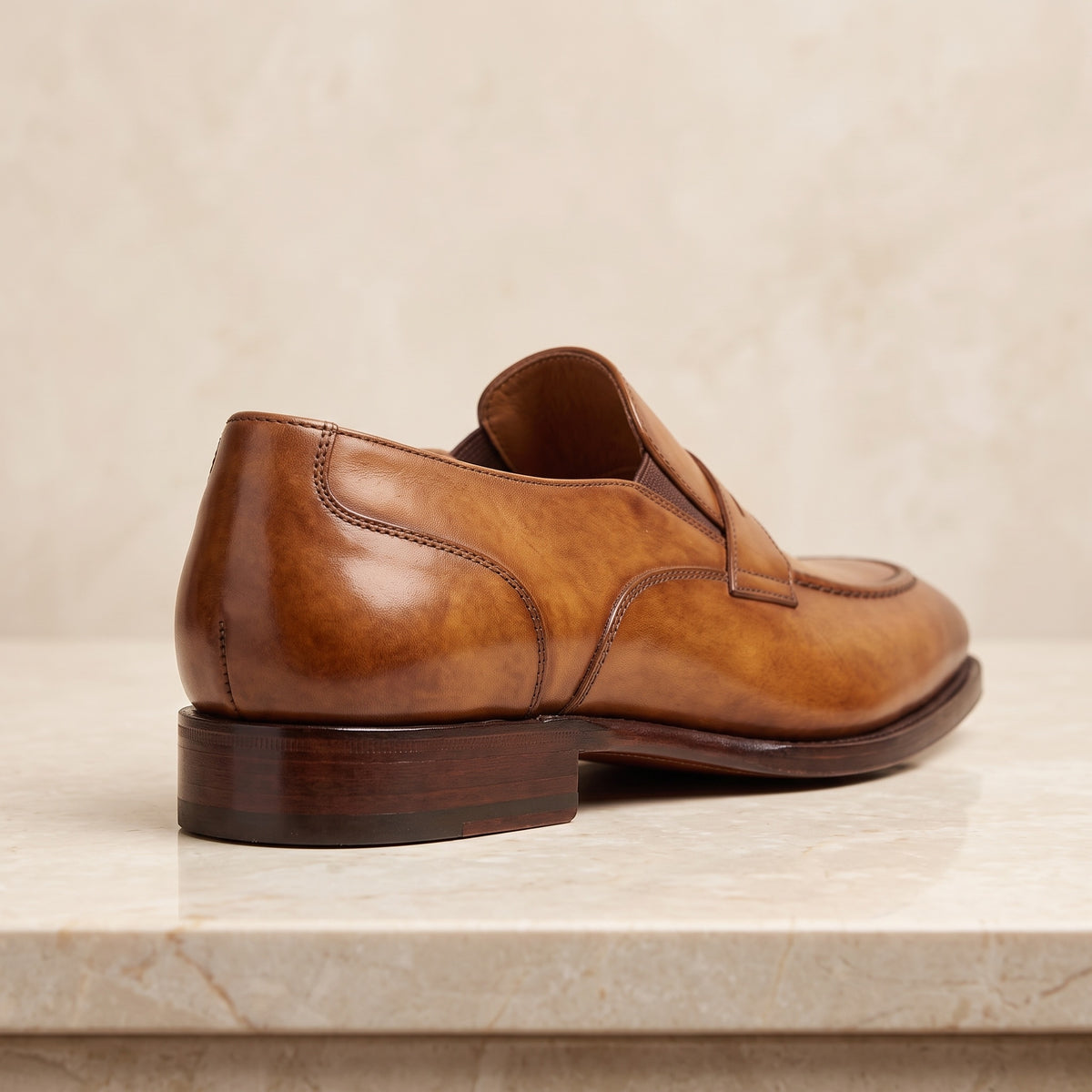 Tan Patina Leather Otranto Penny Loafer – back view