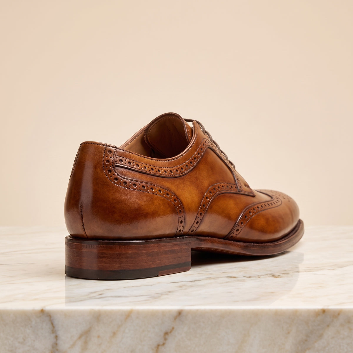 Height Increasing Tan Patina Leather Ostuni Wingtip Brogue Derby - 3 Inch Hidden Heel – back view