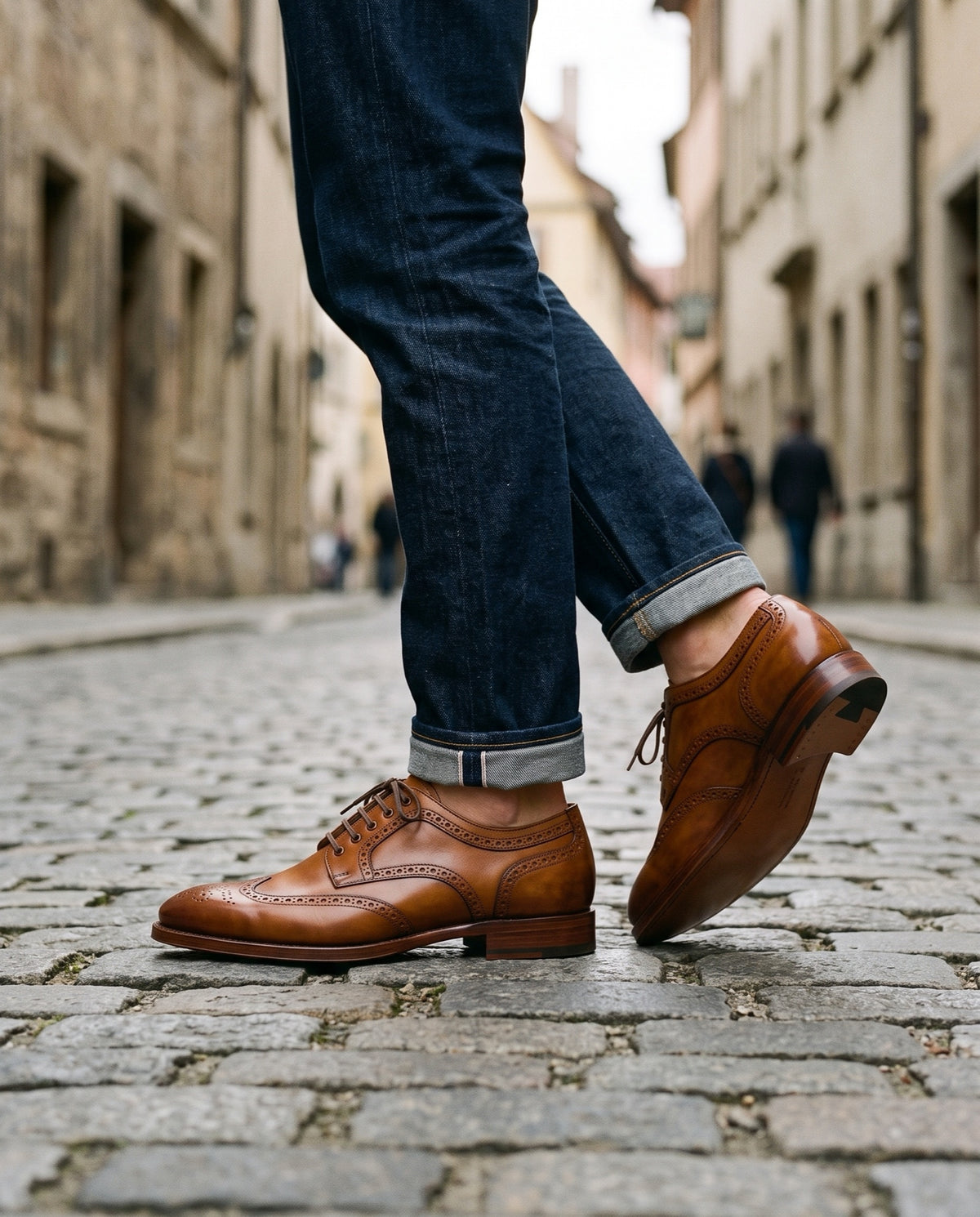 Tan Patina Leather Ostuni Wingtip Brogue Derby – lifestyle
