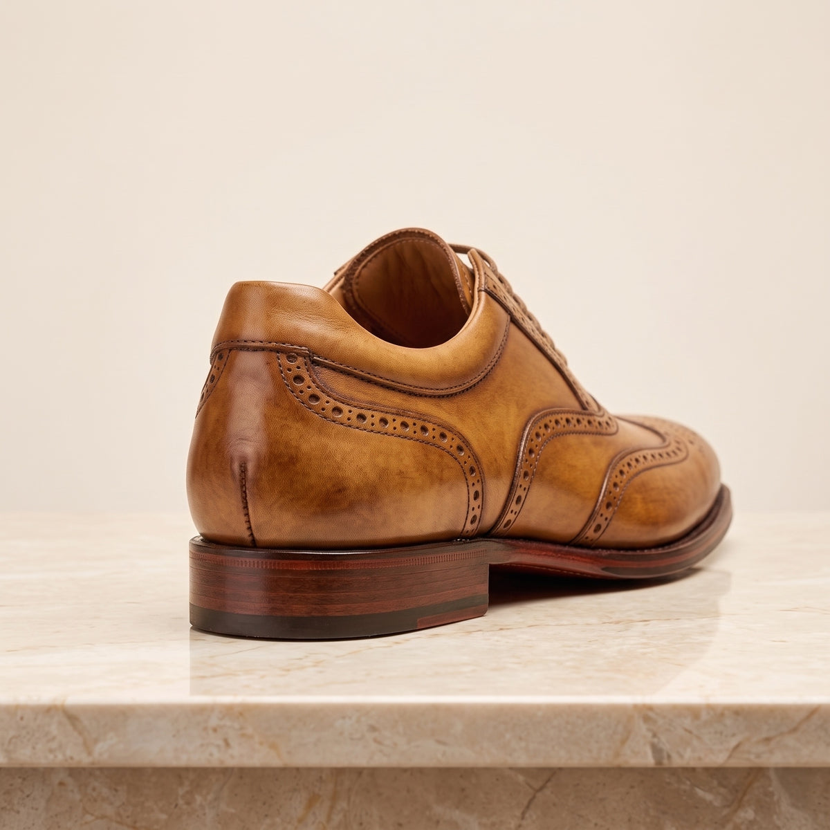 Height Increasing Tan Patina Leather Camogli Wingtip Brogue Oxford - 3 Inch Hidden Heel – back view