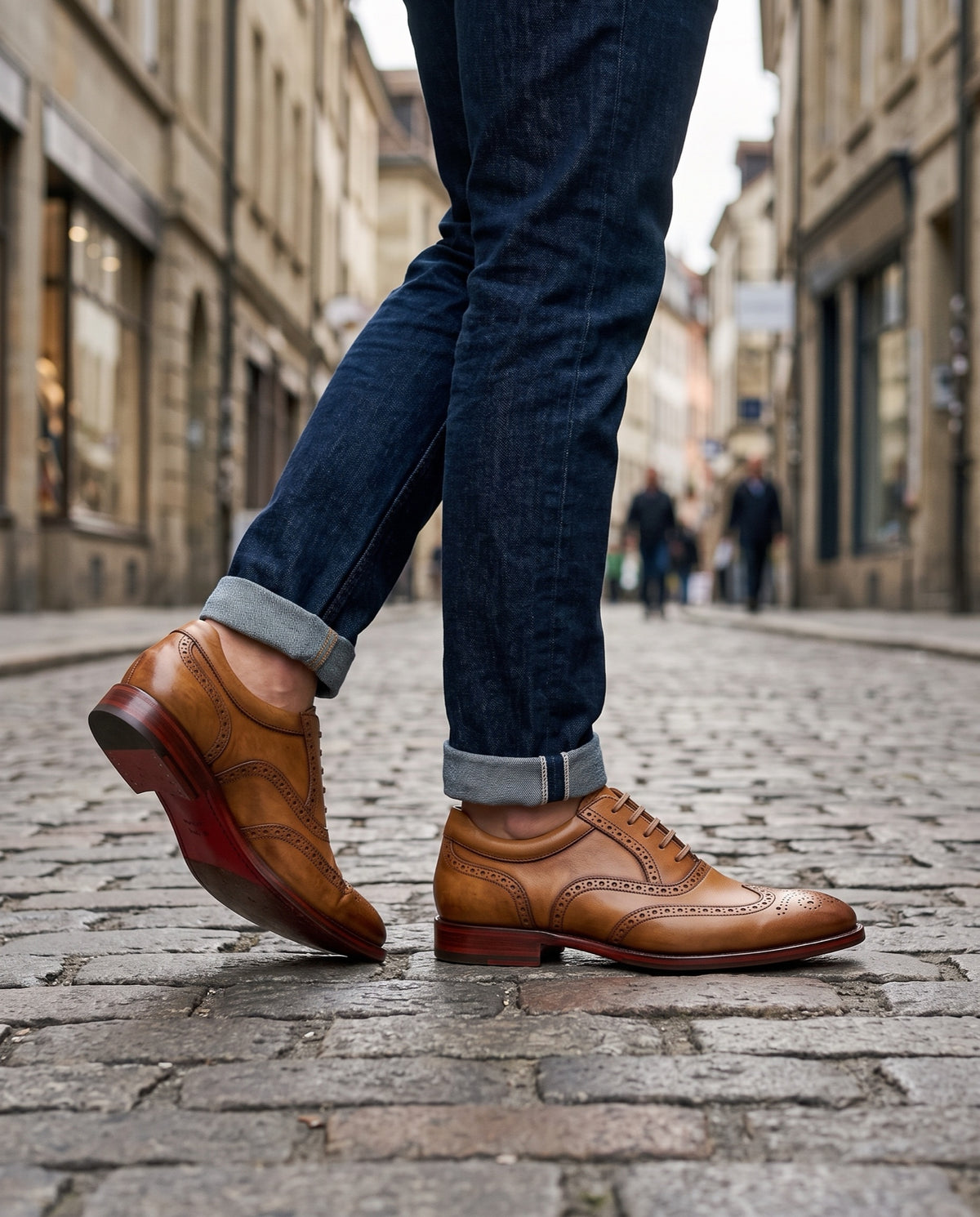 Tan Patina Leather Camogli Wingtip Brogue Oxford – lifestyle