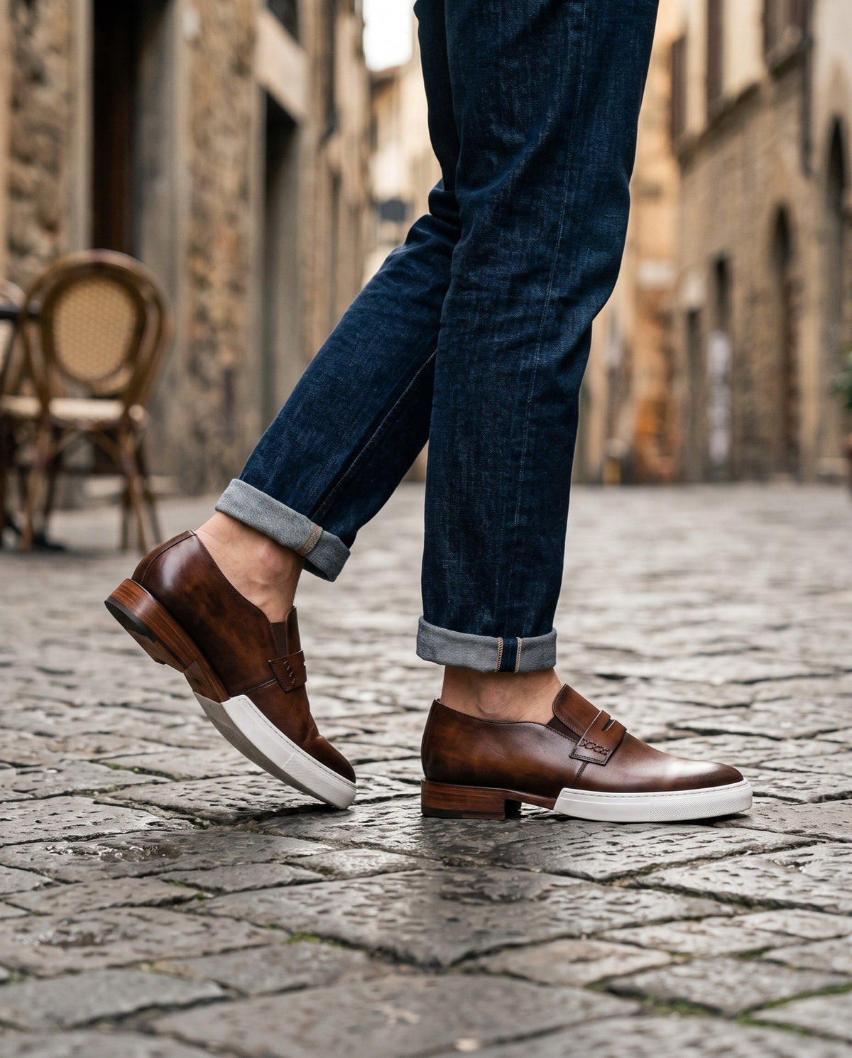 Brown Patina Leather Lerici Slip-On Sneaker with White Cup Sole – lifestyle