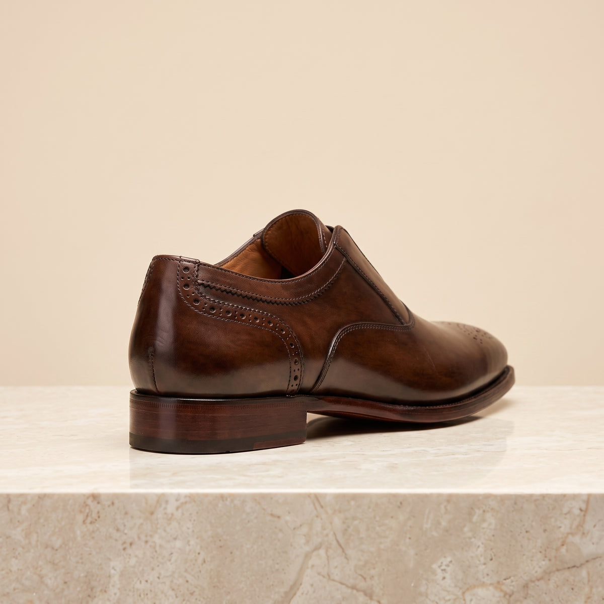 Brown Patina Leather Chiavari Brogue Cap-Toe Slip-On – back view
