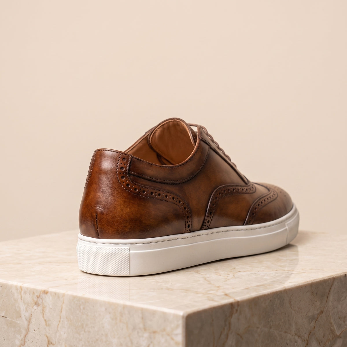 Brown Patina Leather Bellagio Lace-Up Sneaker with White Cup Sole – back view