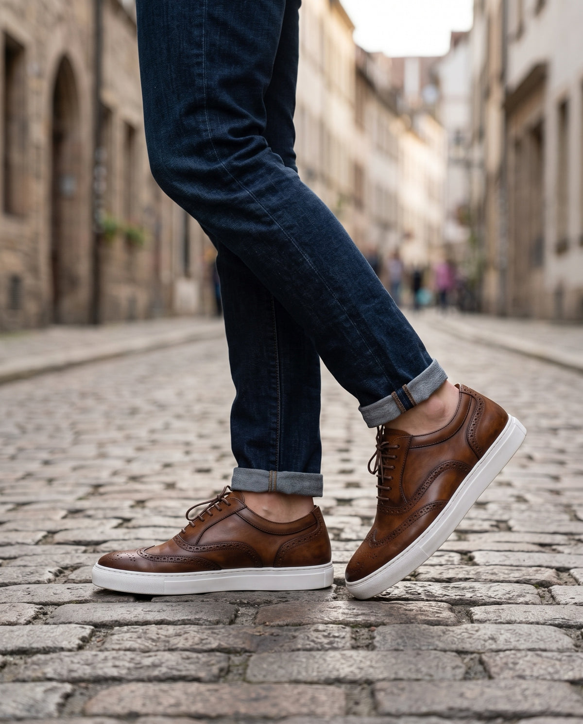 Height Increasing Brown Patina Leather Bellagio Lace-Up Sneaker with White Cup Sole - 3 Inch Hidden Heel – lifestyle