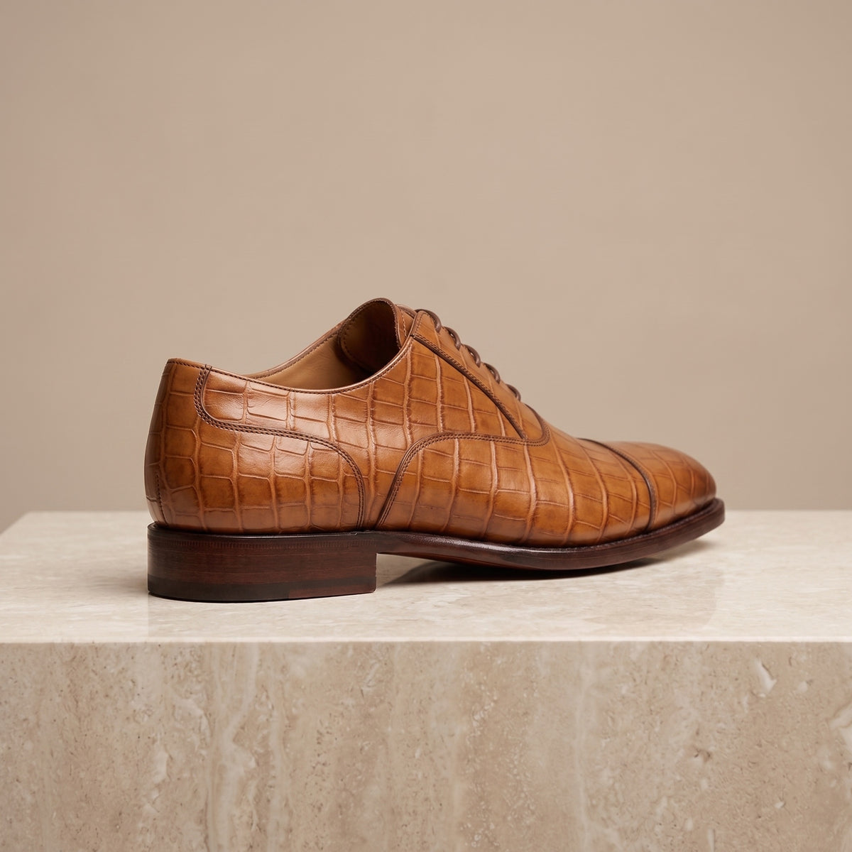 Tan Crocodile-Print Leather Alassio Cap-Toe Oxford – back view
