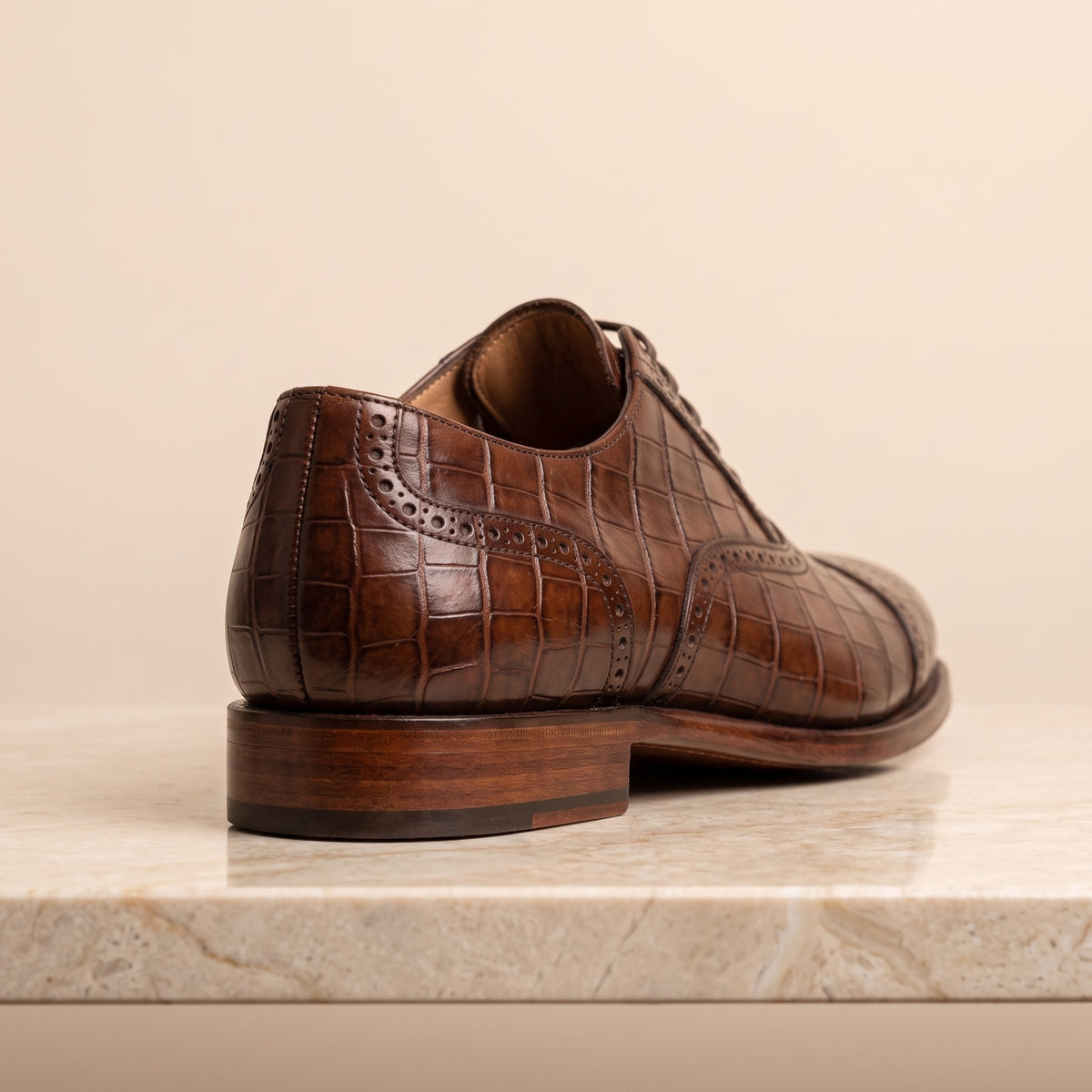 Height Increasing Brown Crocodile-Print Leather Aurelia Cap-Toe Oxford - 3 Inch Hidden Heel – back view