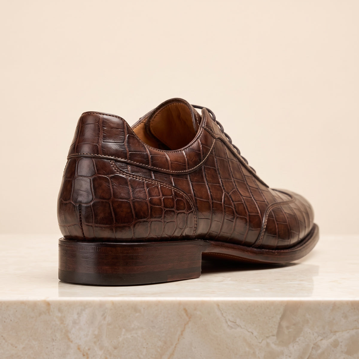 Brown Crocodile-Print Leather Appia Lace-Up Oxford – back view