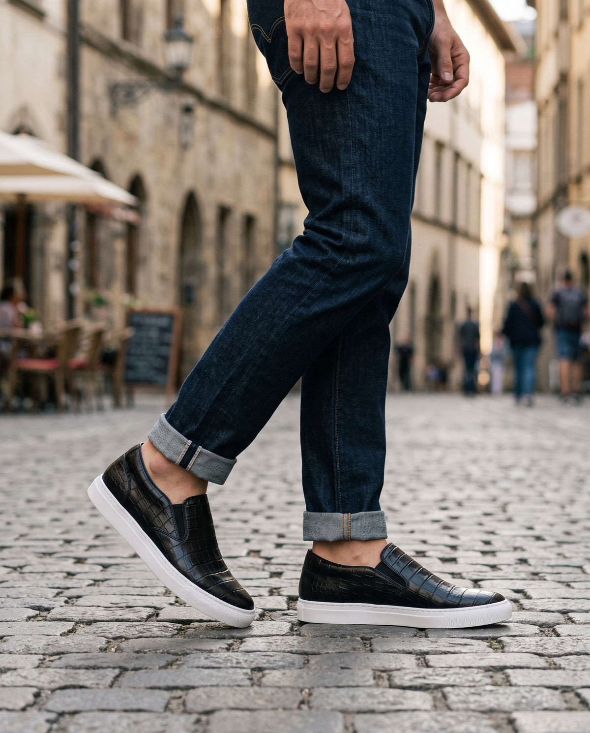Height Increasing Black Crocodile-Print Leather Flaminia Slip-On Sneaker with White Cup Sole - 3 Inch Hidden Heel – lifestyle