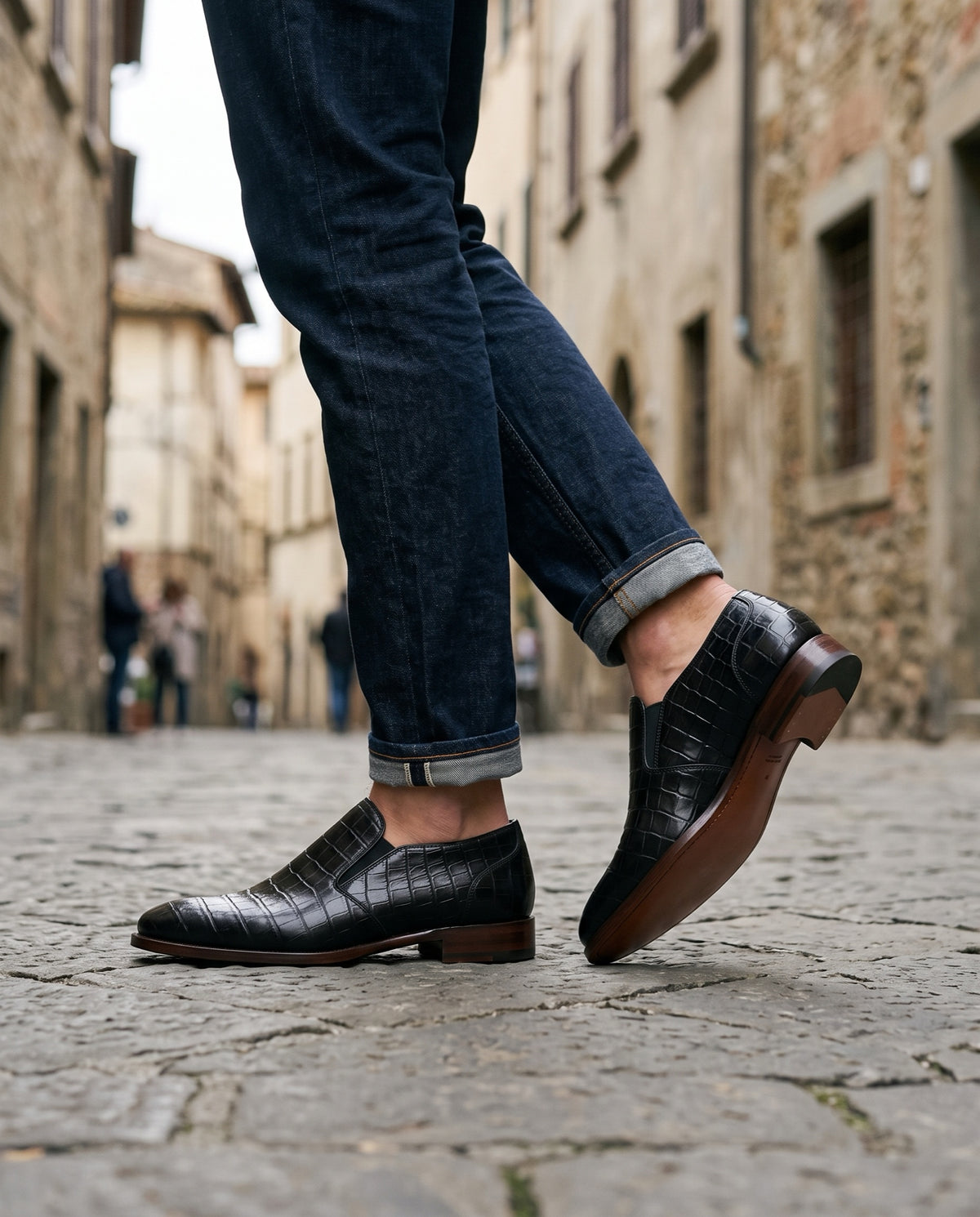 Black Crocodile-Print Leather Cassia Venetian Loafer – lifestyle